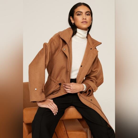 RTR Jason Wu Collective Drawstring Wool Coat xs (0-2) Peacoat slits Brown Tan - Picture 3 of 9